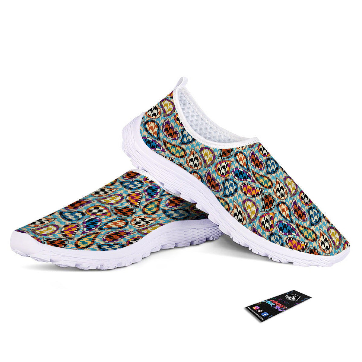 Houndstooth And Paisley Print Pattern Nurse Shoes-grizzshop