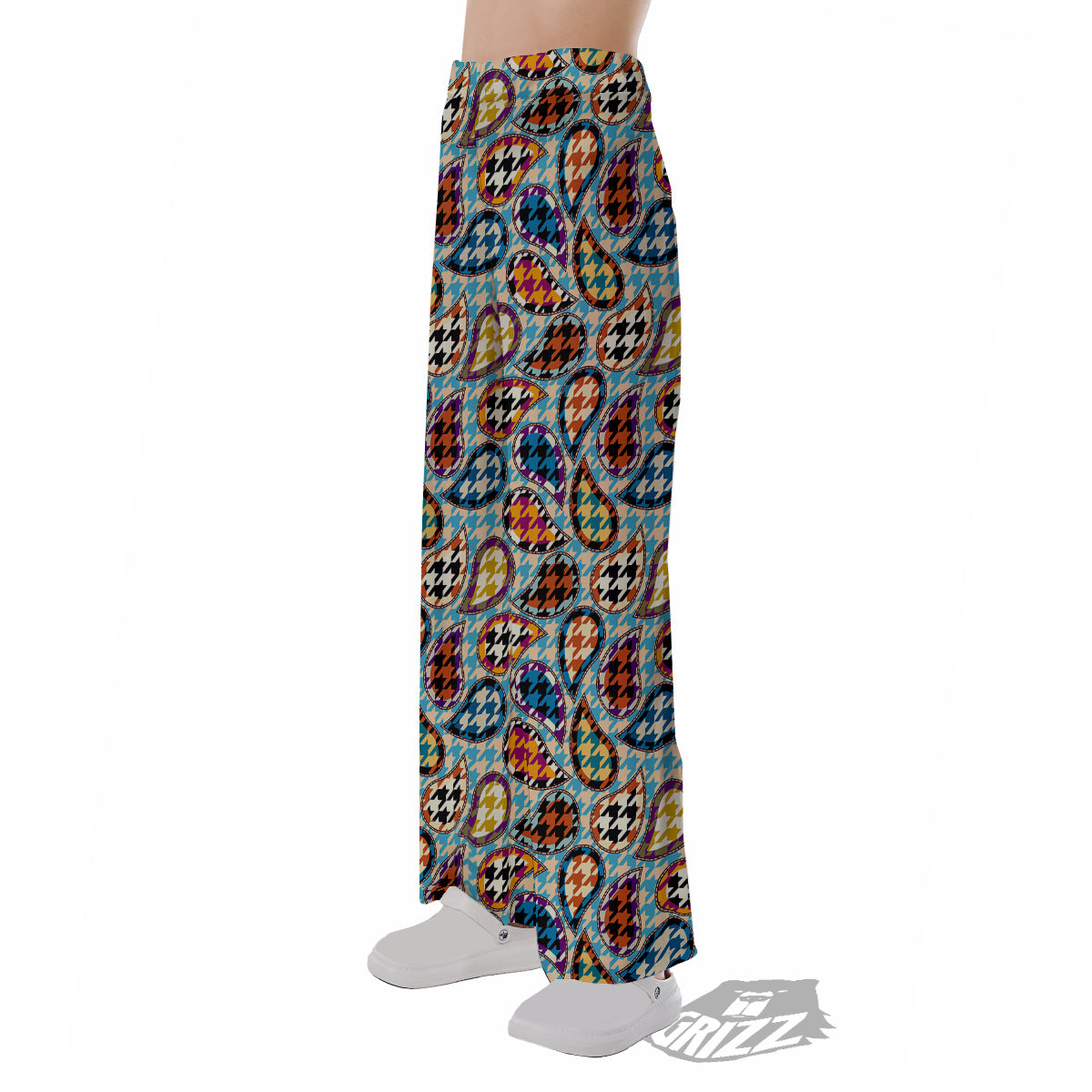 Houndstooth And Paisley Print Pattern Pajama Pants-grizzshop