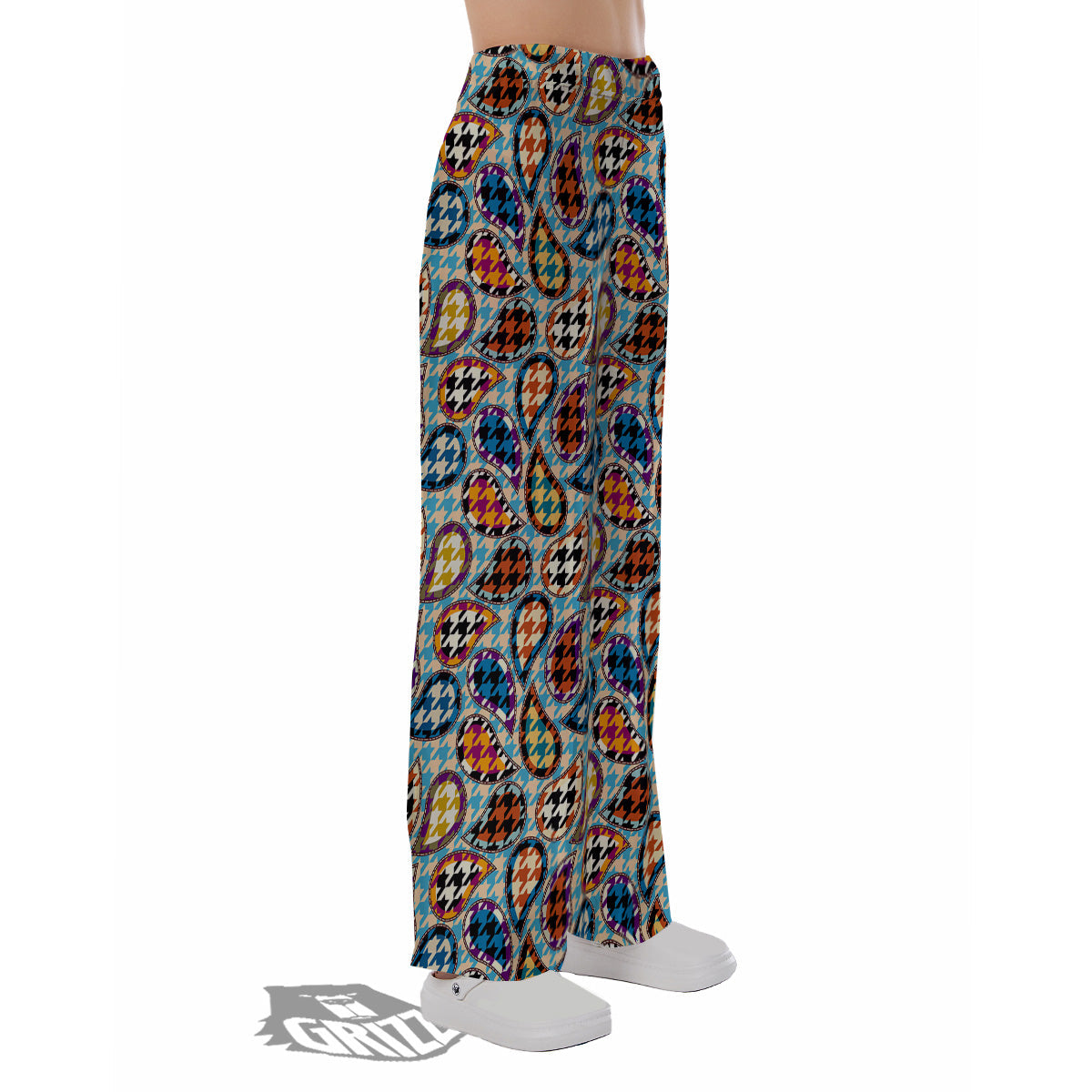 Houndstooth And Paisley Print Pattern Pajama Pants-grizzshop