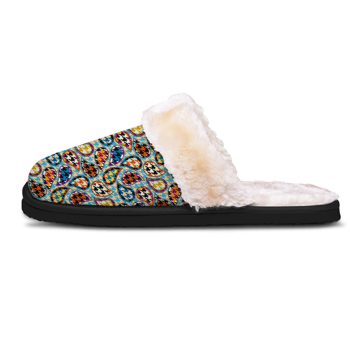 Houndstooth And Paisley Print Pattern Slippers-grizzshop