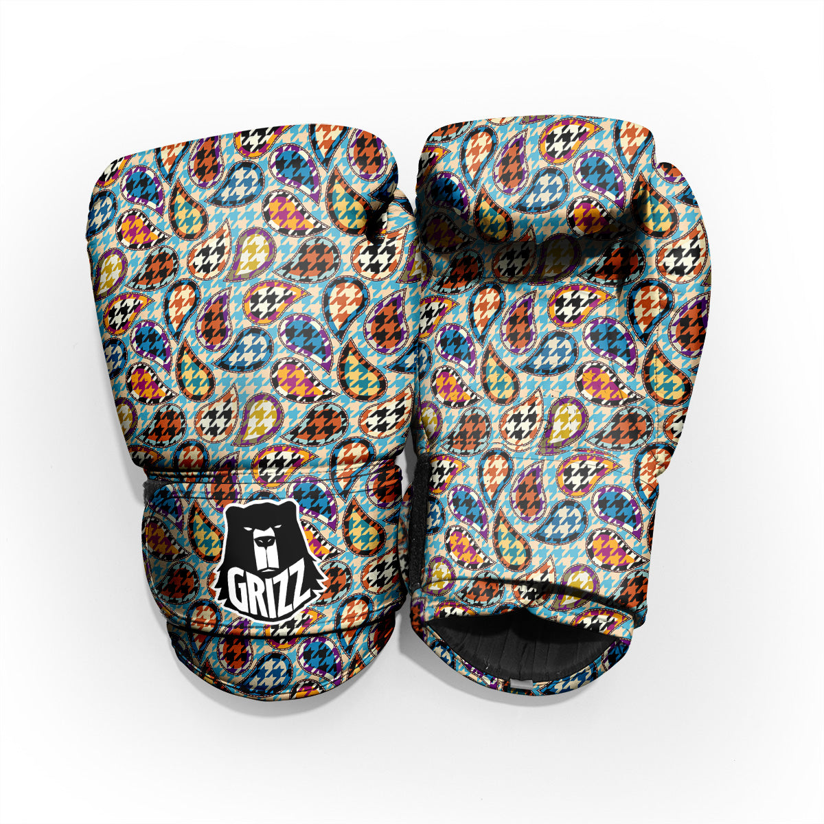 Houndstooth And Paisley Print Pattern Pro Boxing Glove
