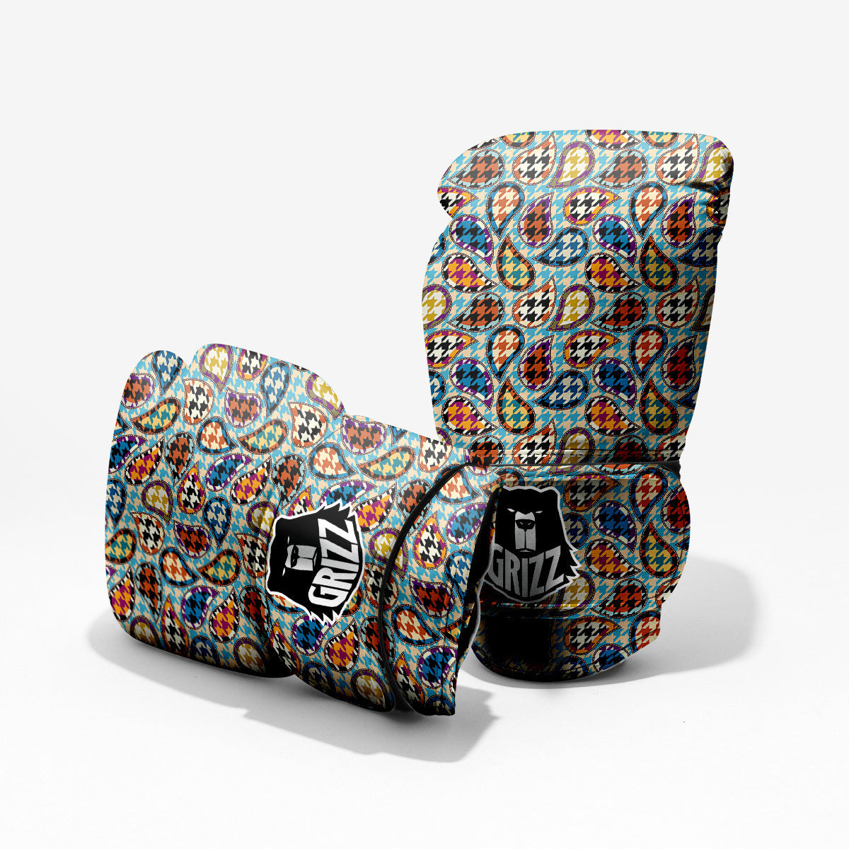 Houndstooth And Paisley Print Pattern Pro Boxing Glove