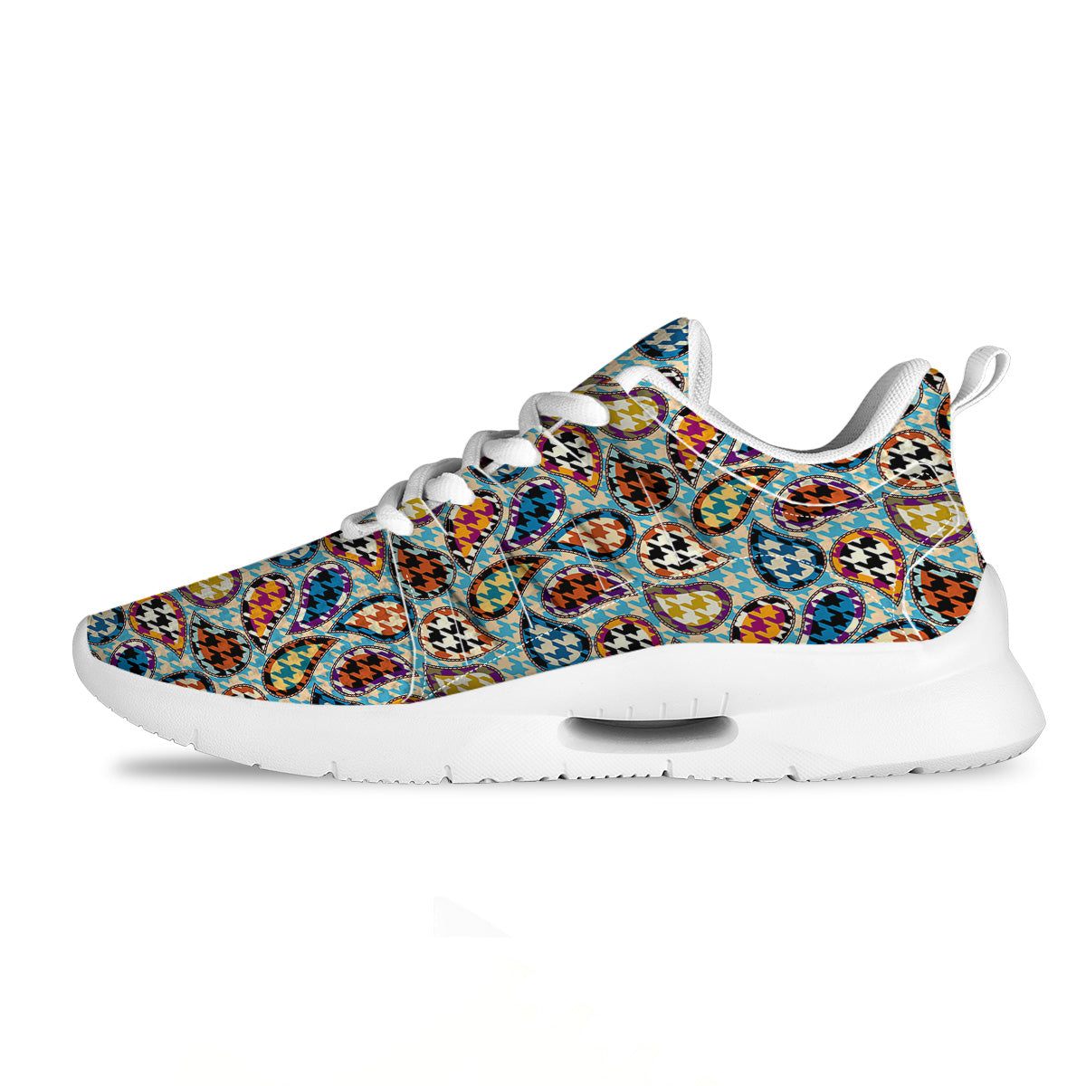 Houndstooth And Paisley Print Pattern Tennis Shoes-grizzshop