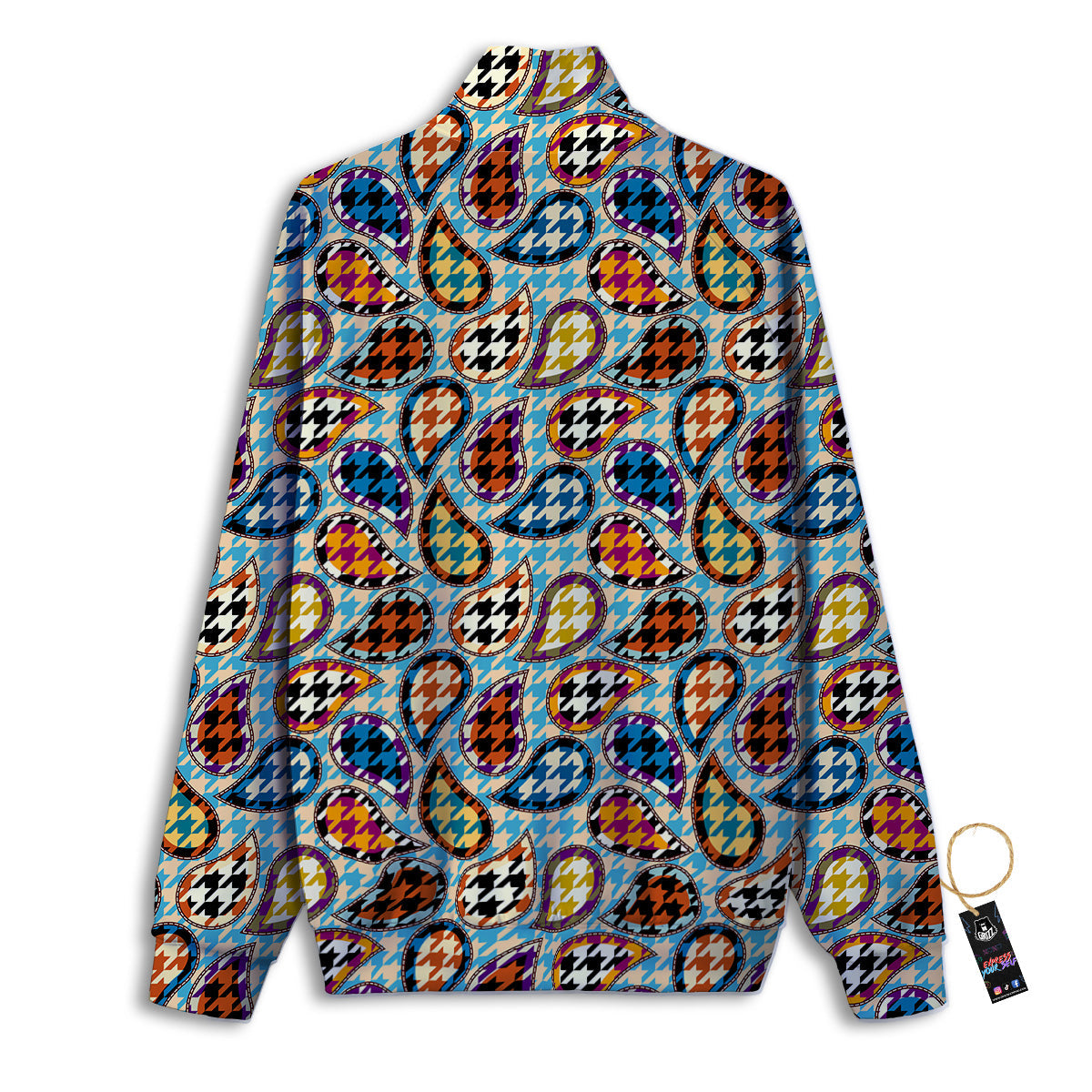 Houndstooth And Paisley Print Pattern Track Jacket-grizzshop