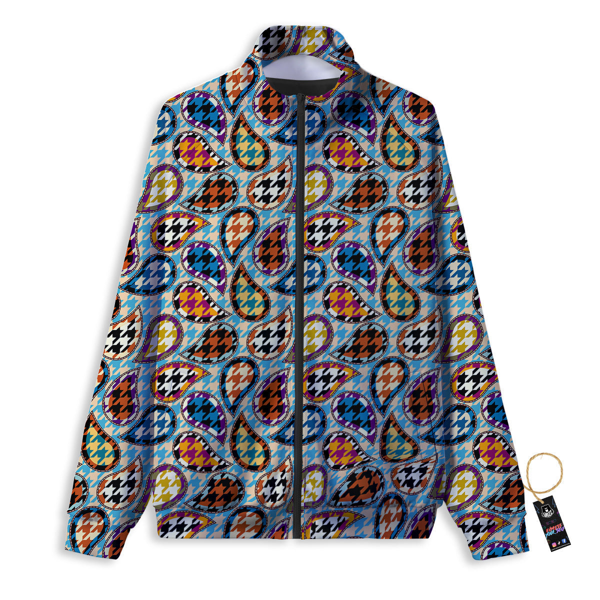 Houndstooth And Paisley Print Pattern Track Jacket-grizzshop