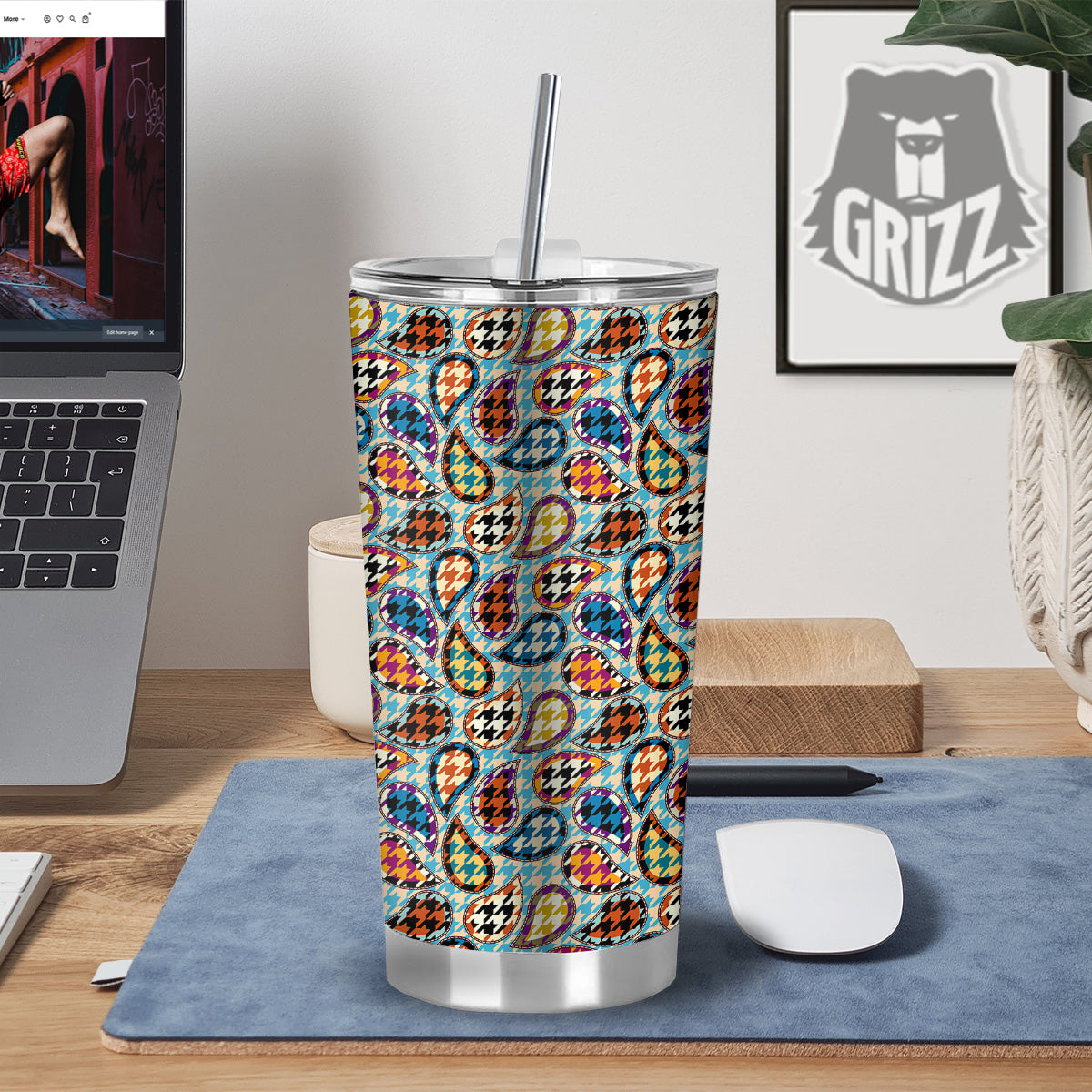 Houndstooth And Paisley Print Pattern Tumbler-grizzshop