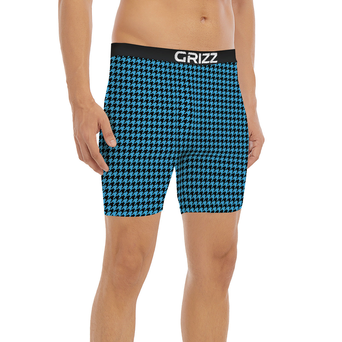 Houndstooth Black And Blue Print Boxer Briefs-grizzshop