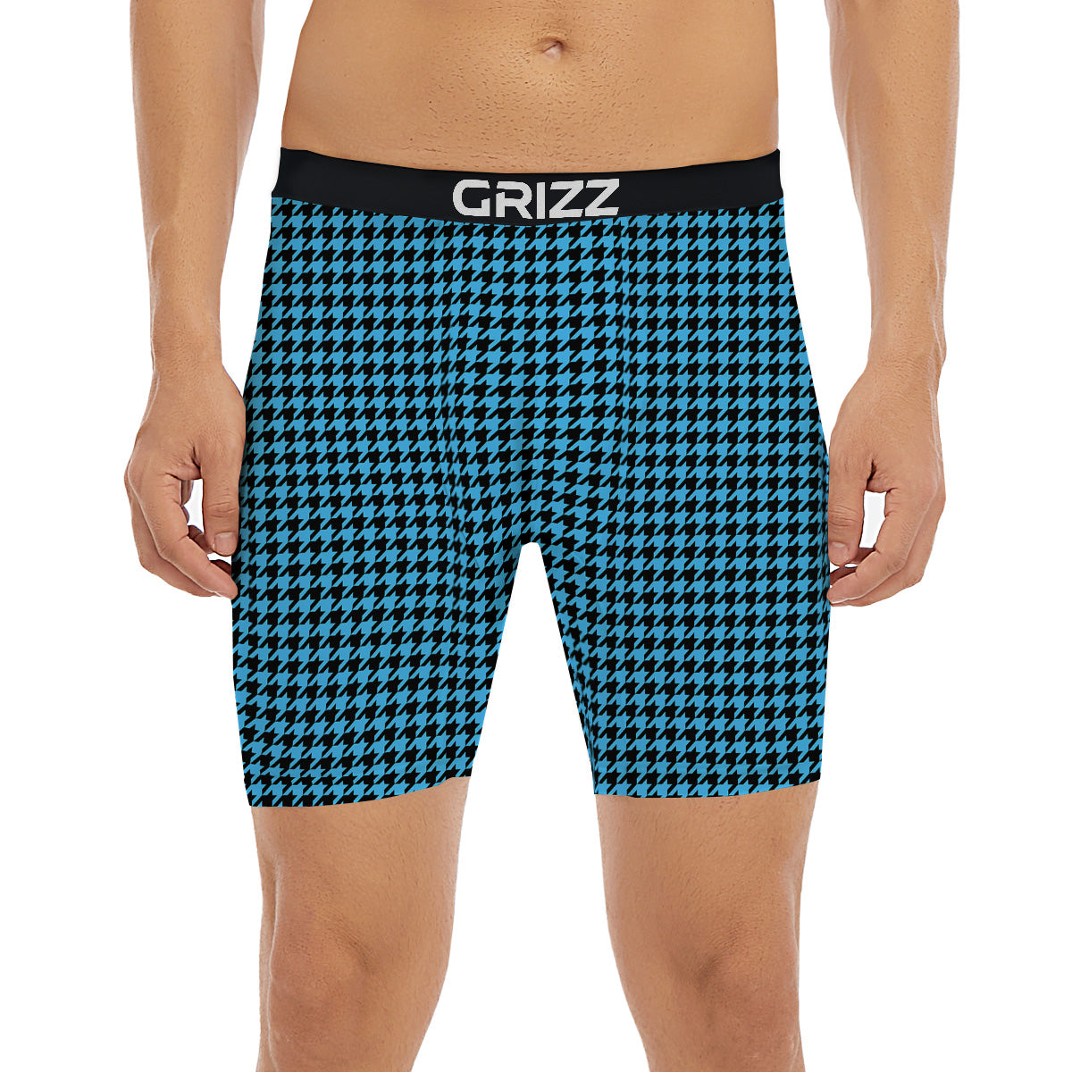 Houndstooth Black And Blue Print Boxer Briefs-grizzshop