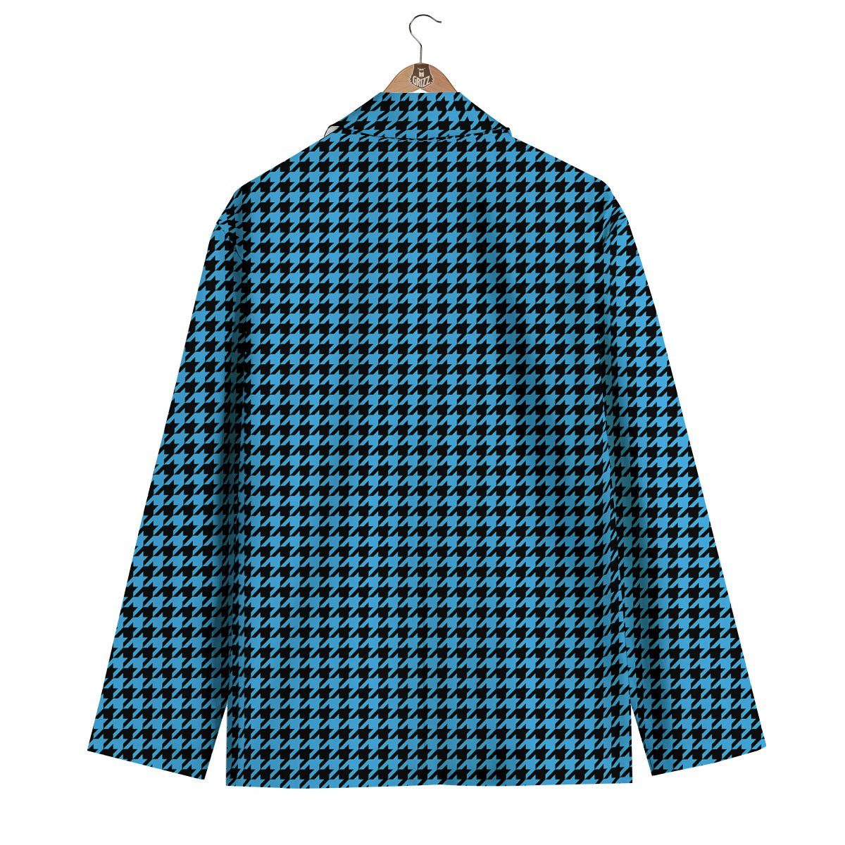 Houndstooth Black And Blue Print Men's Blazer-grizzshop