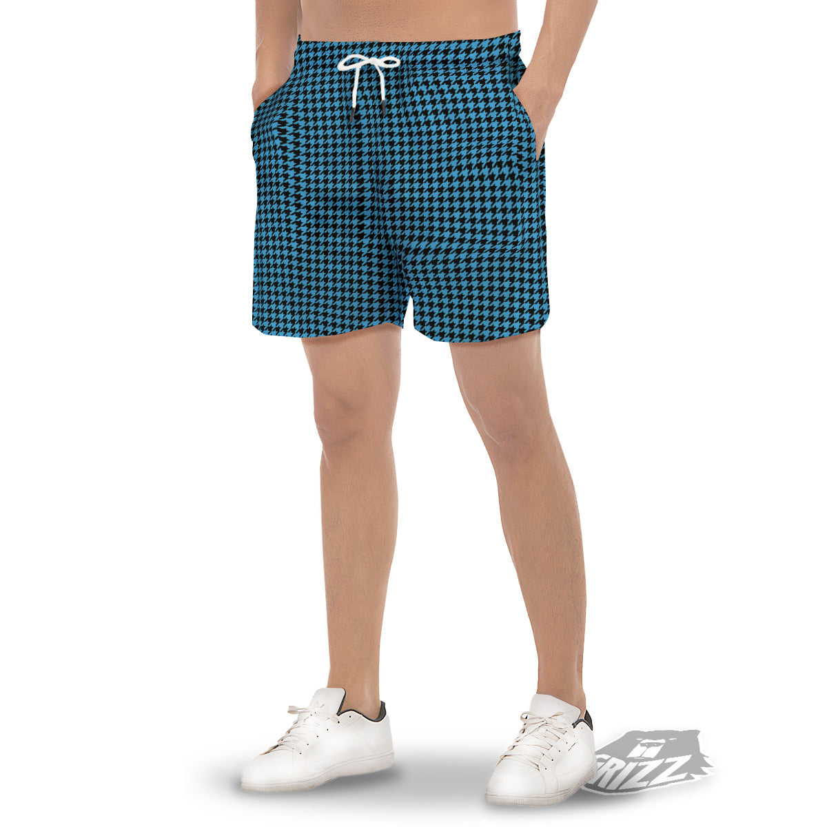Houndstooth Black And Blue Print Men's Gym Shorts-grizzshop