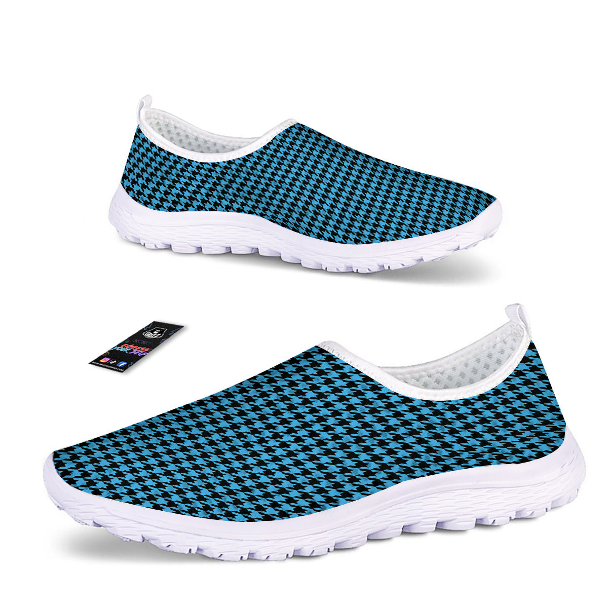Houndstooth Black And Blue Print Nurse Shoes-grizzshop