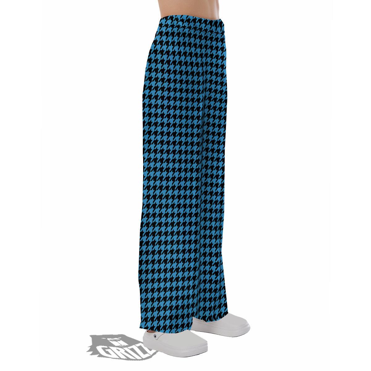 Houndstooth Black And Blue Print Pajama Pants-grizzshop
