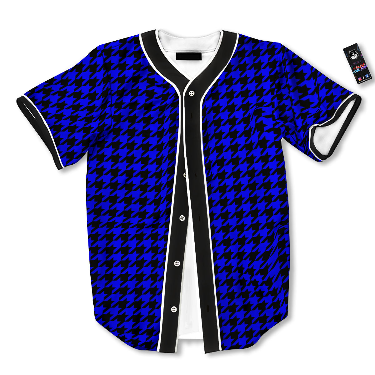 Houndstooth Black And Blue Print Pattern Baseball Jersey-grizzshop