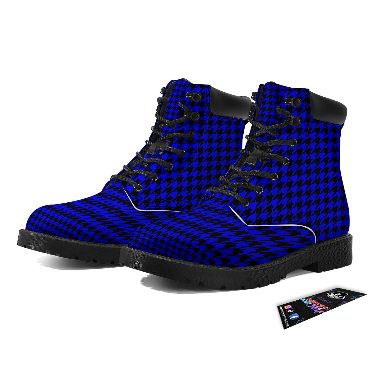 Houndstooth Black And Blue Print Pattern Boots-grizzshop