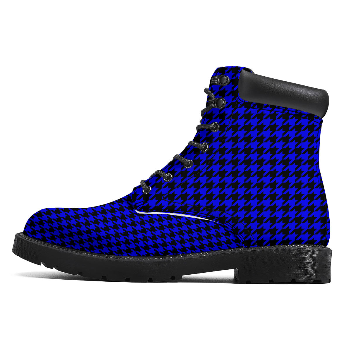 Houndstooth Black And Blue Print Pattern Boots-grizzshop