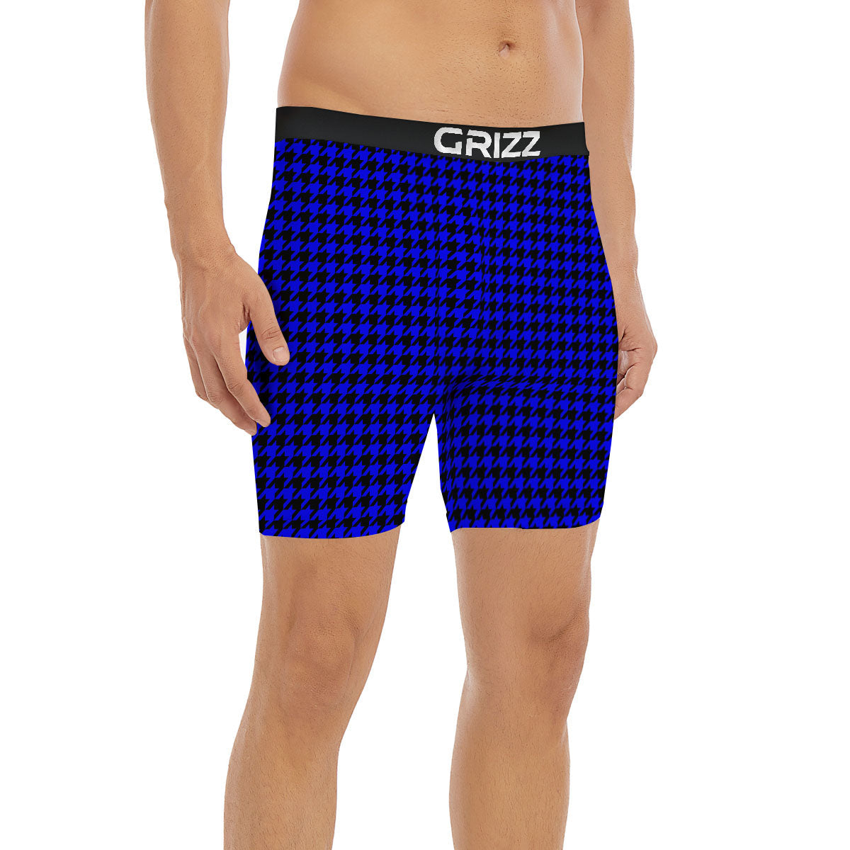 Houndstooth Black And Blue Print Pattern Boxer Briefs-grizzshop