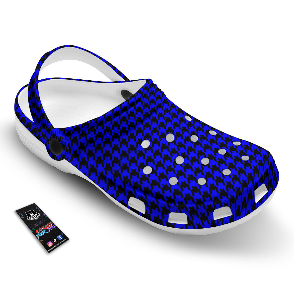Houndstooth Black And Blue Print Pattern Clog-grizzshop