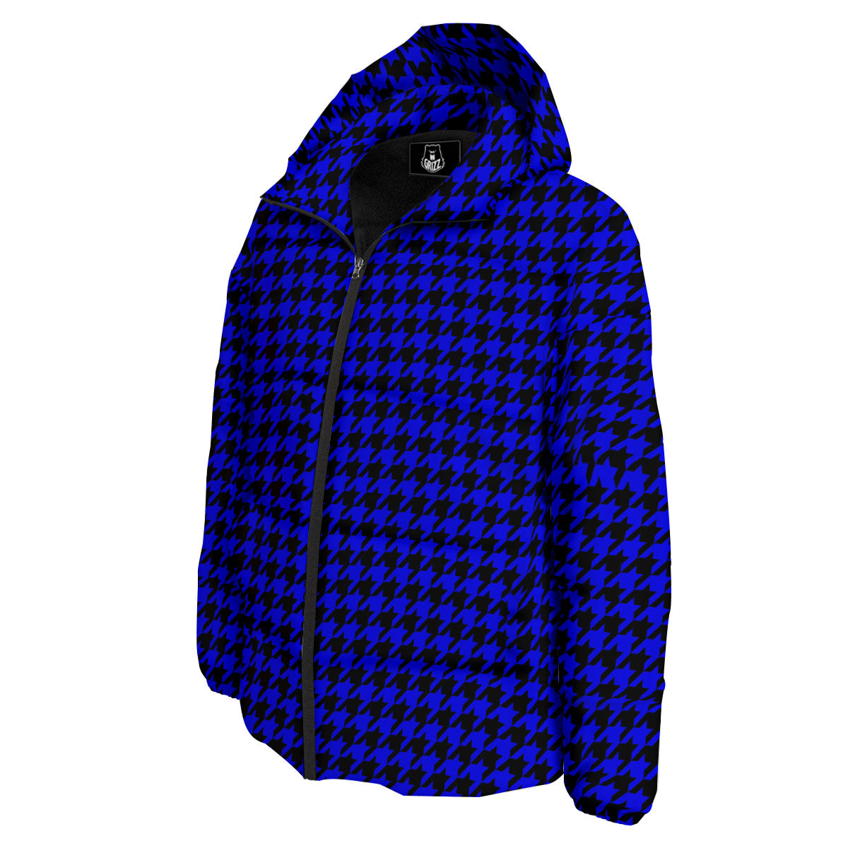 Houndstooth Black And Blue Print Pattern Down Jacket-grizzshop