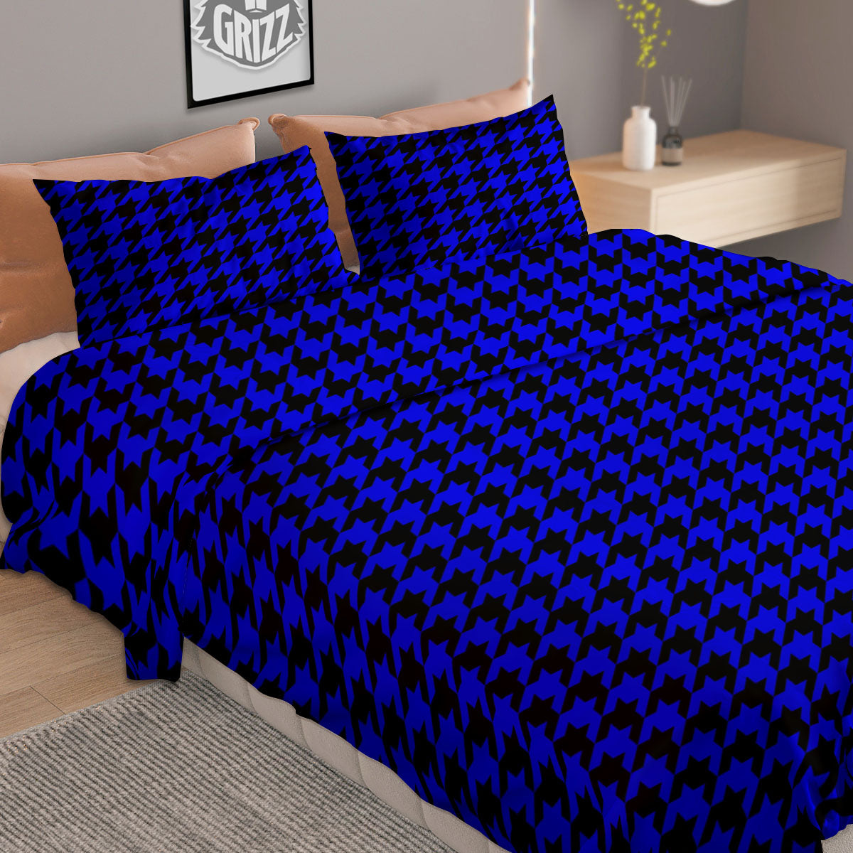 Green Forest And White Checkered Print Duvet Cover Bedding Set