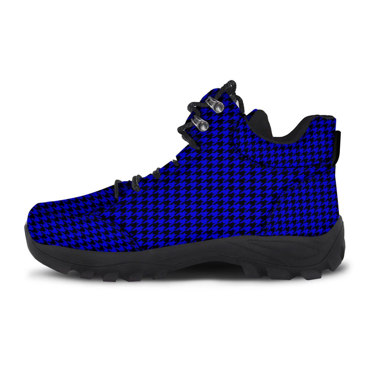 Houndstooth Black And Blue Print Pattern Hiking Shoes-grizzshop