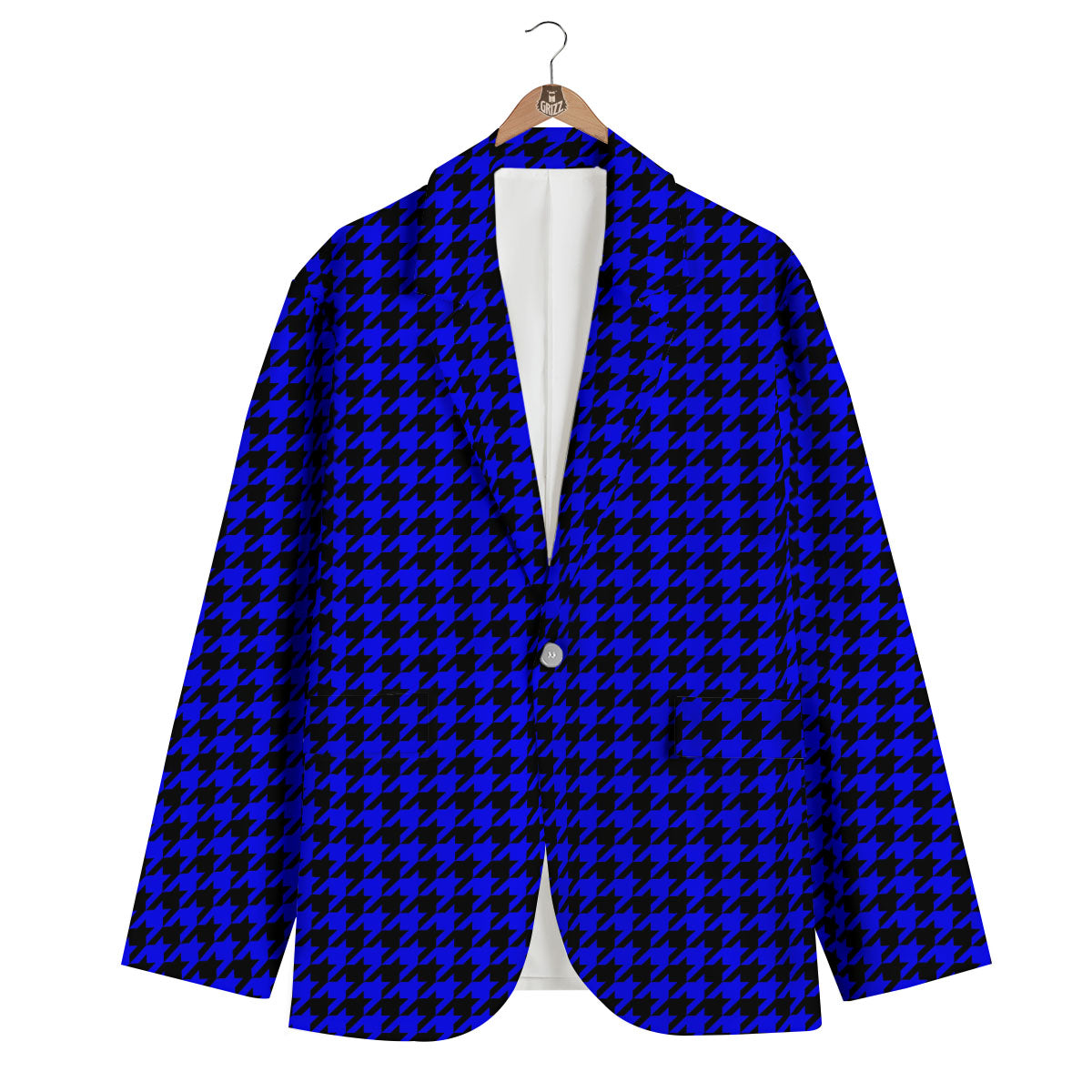 Houndstooth Black And Blue Print Pattern Men's Blazer-grizzshop