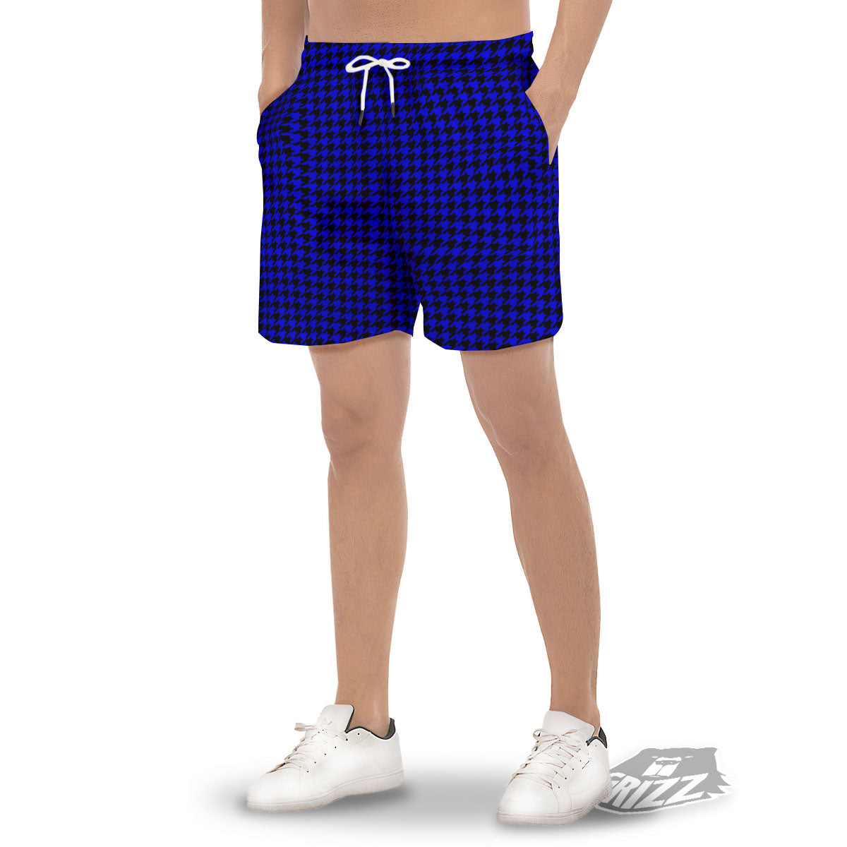 Houndstooth Black And Blue Print Pattern Men's Gym Shorts-grizzshop