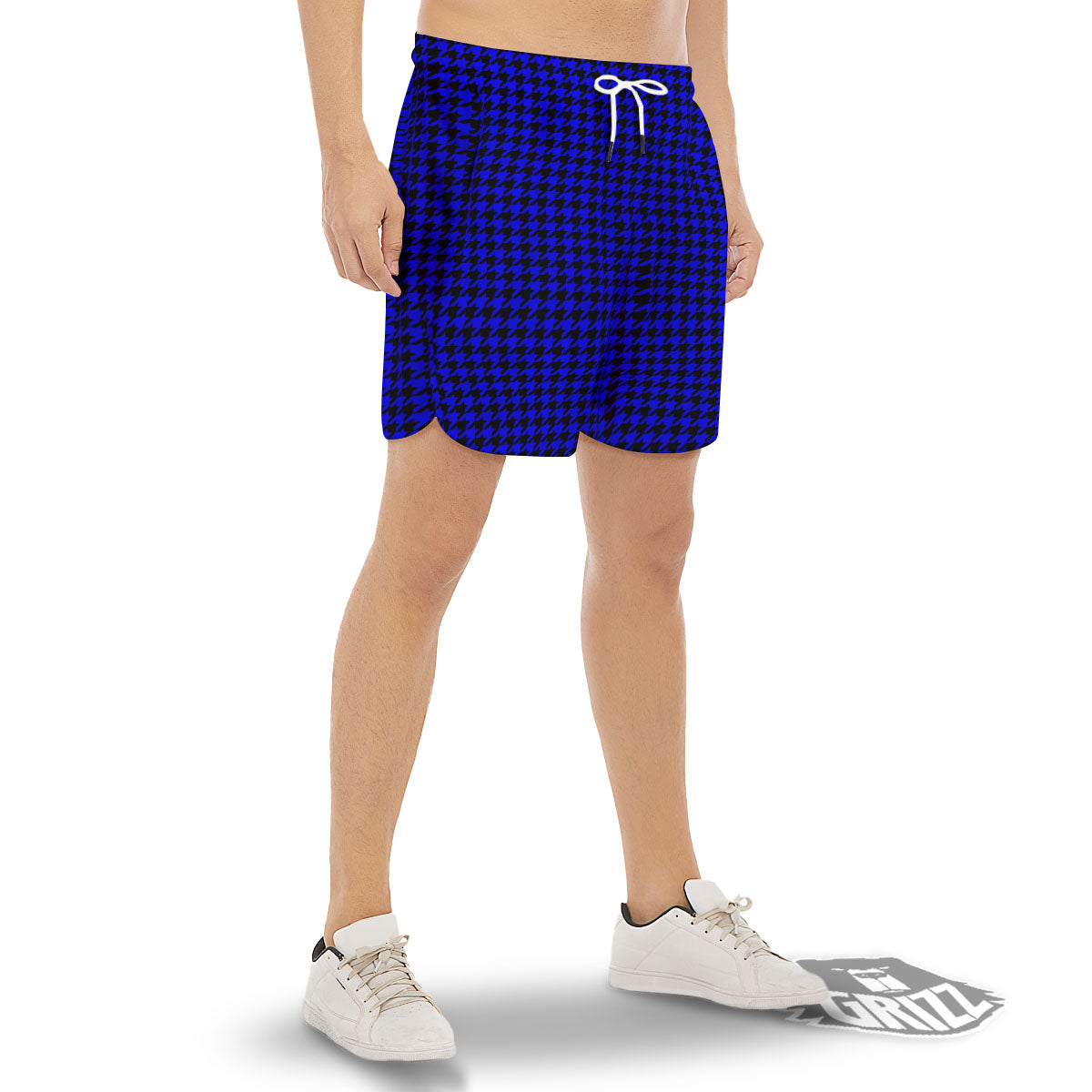 Houndstooth Black And Blue Print Pattern Men's Gym Shorts-grizzshop