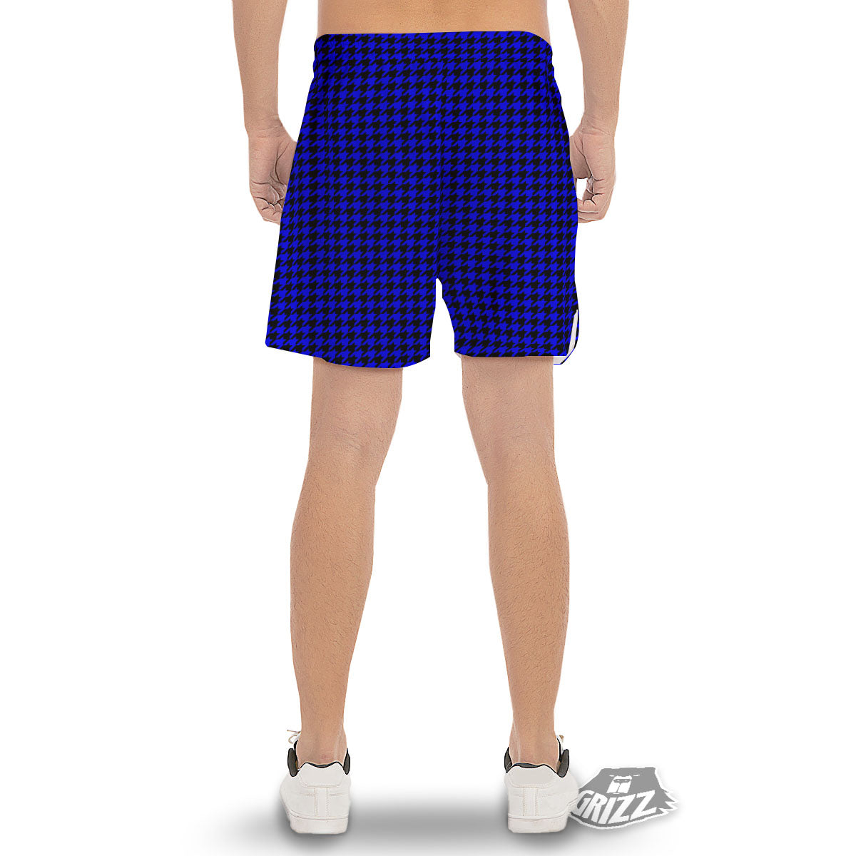 Houndstooth Black And Blue Print Pattern Men's Gym Shorts-grizzshop