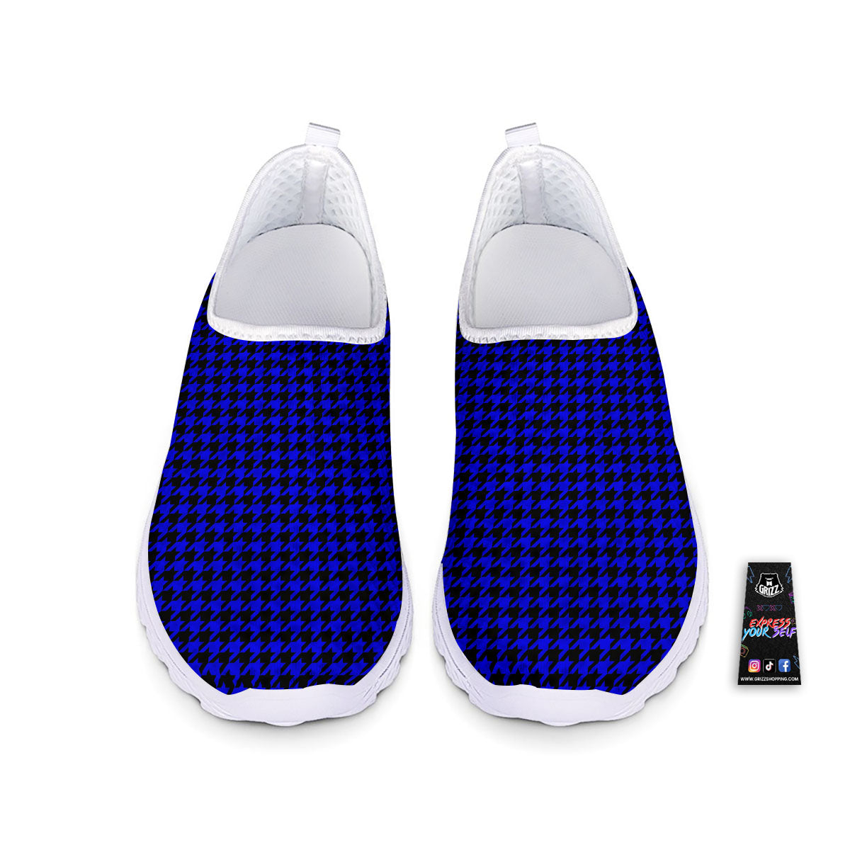 Houndstooth Black And Blue Print Pattern Nurse Shoes-grizzshop