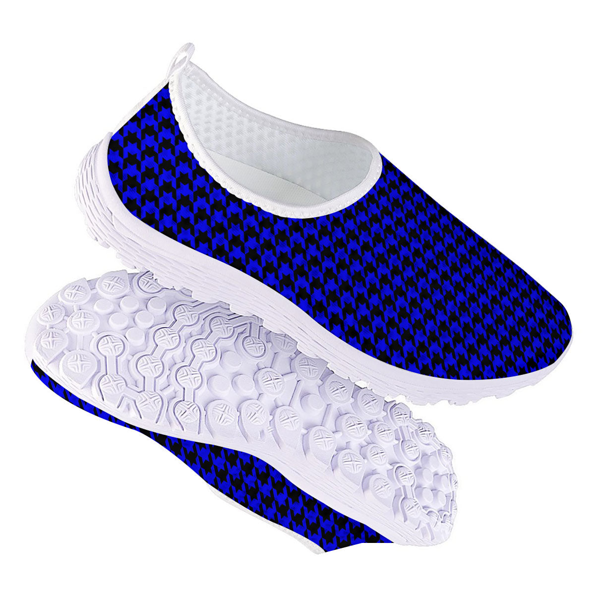 Houndstooth Black And Blue Print Pattern Nurse Shoes-grizzshop