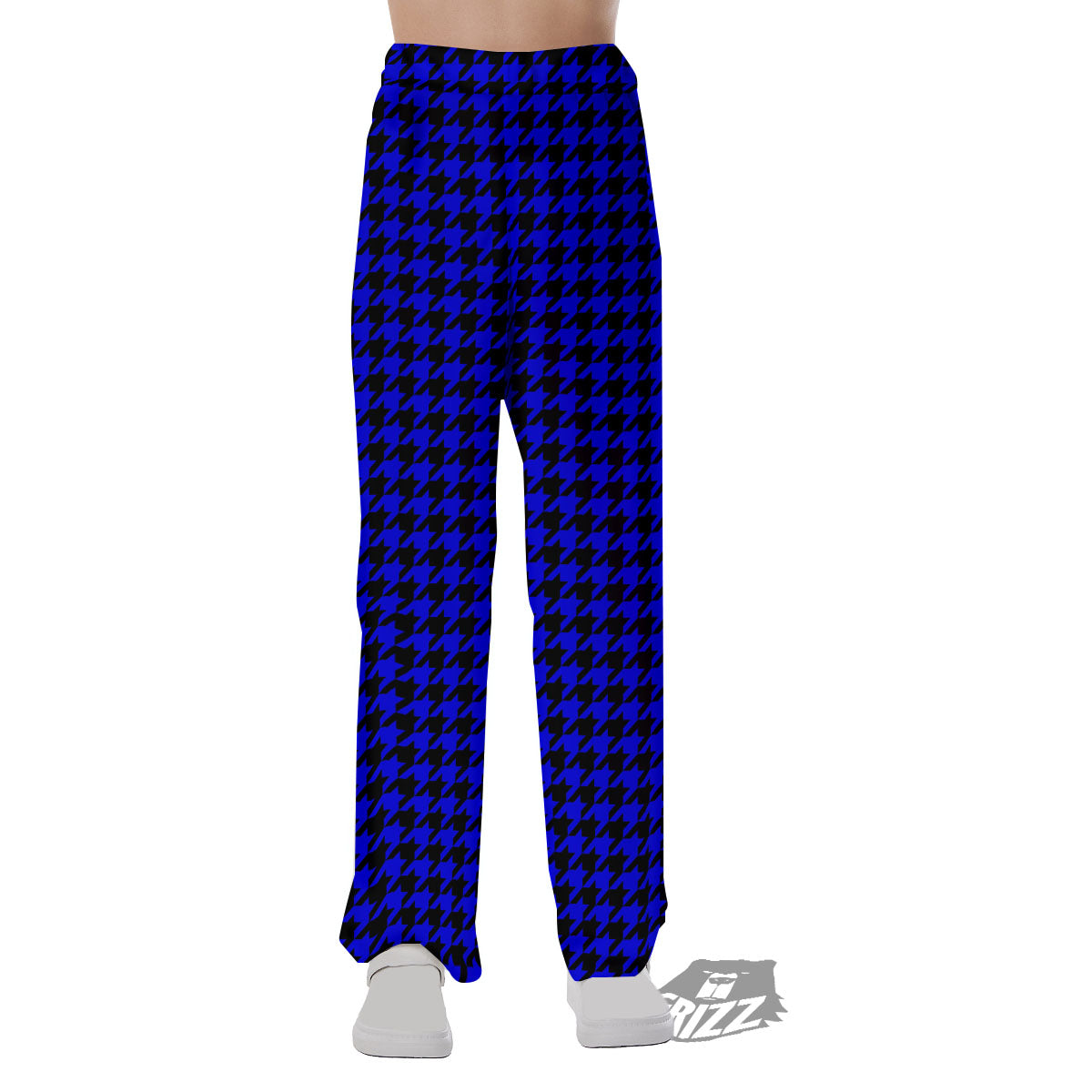 Houndstooth Black And Blue Print Pattern Pajama Pants-grizzshop