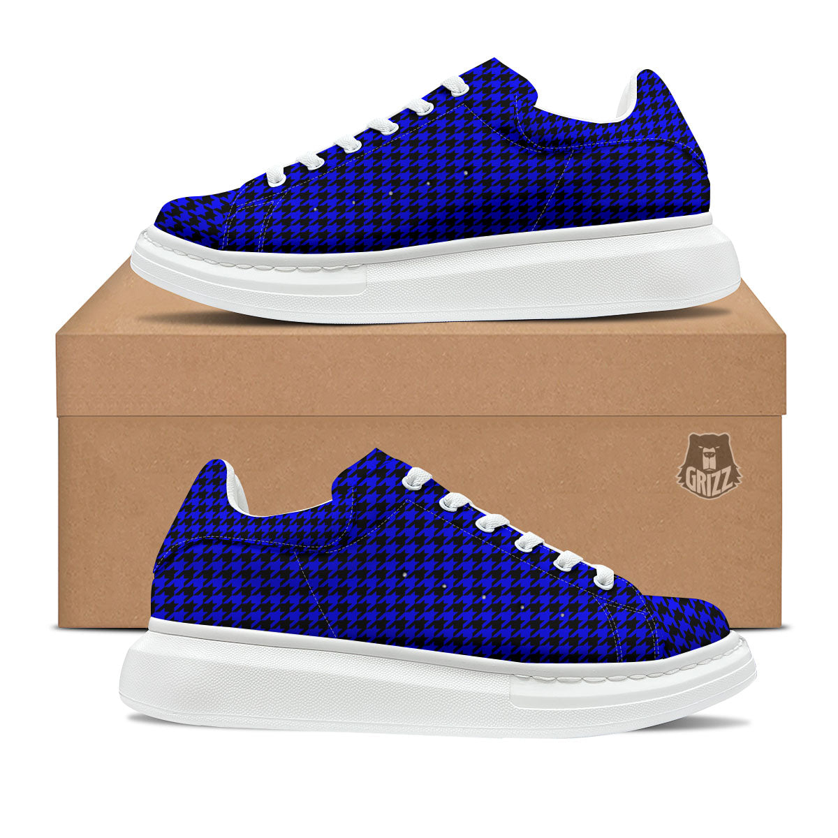 Houndstooth Black And Blue Print Pattern Platform Shoes-grizzshop