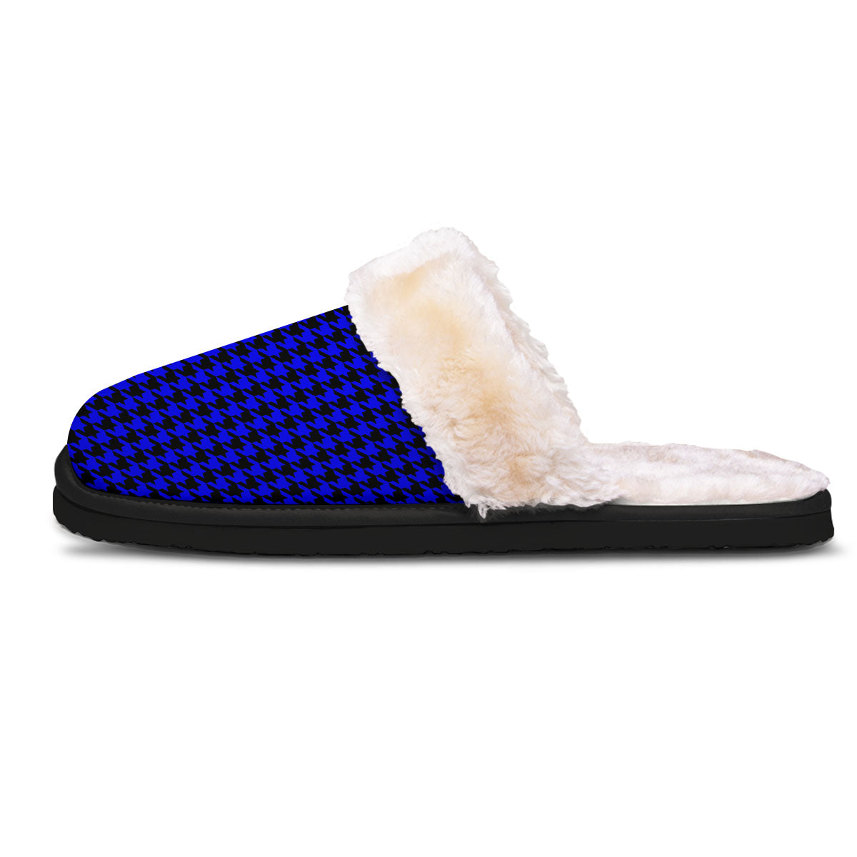Houndstooth Black And Blue Print Pattern Slippers-grizzshop