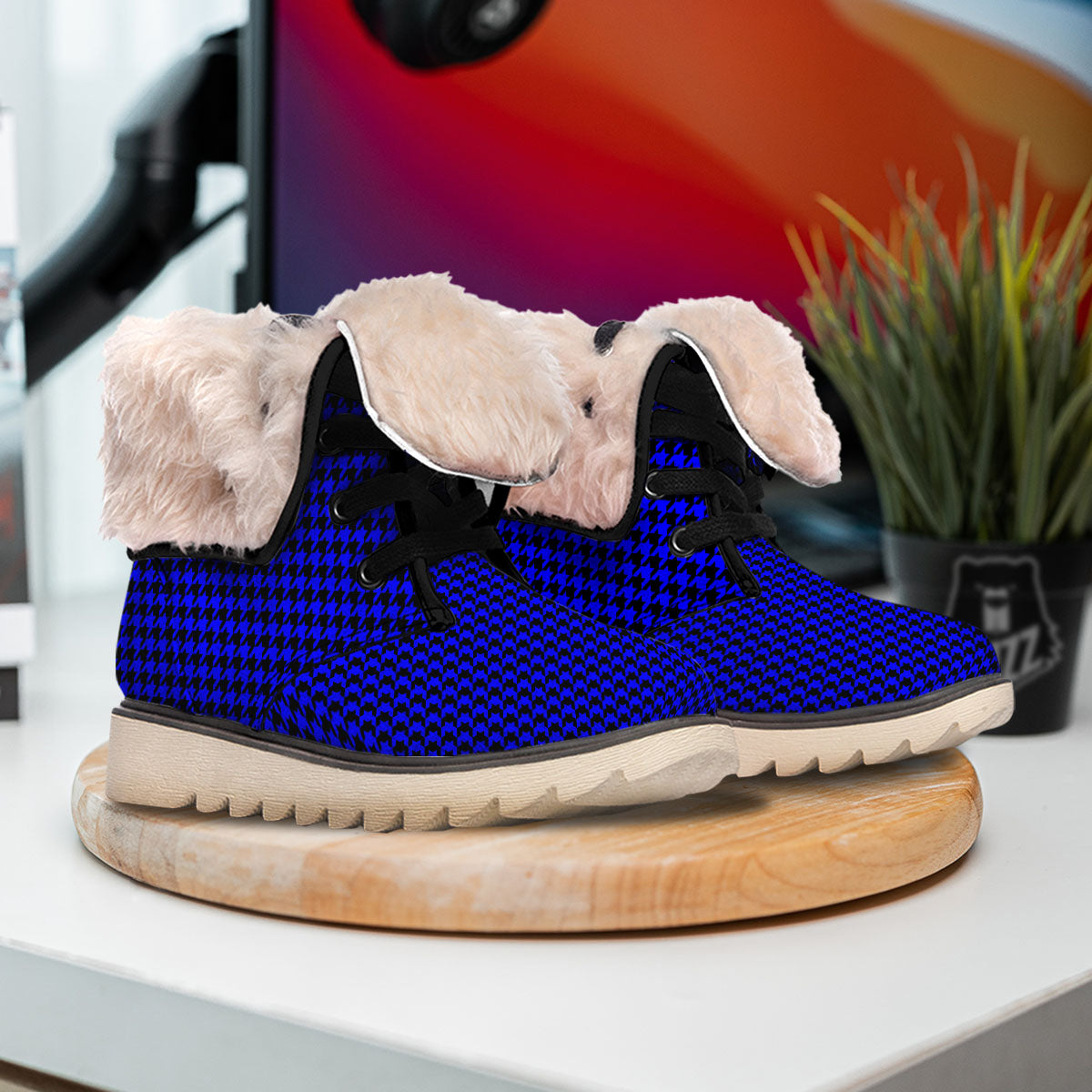 Houndstooth Black And Blue Print Pattern Snow Boots-grizzshop