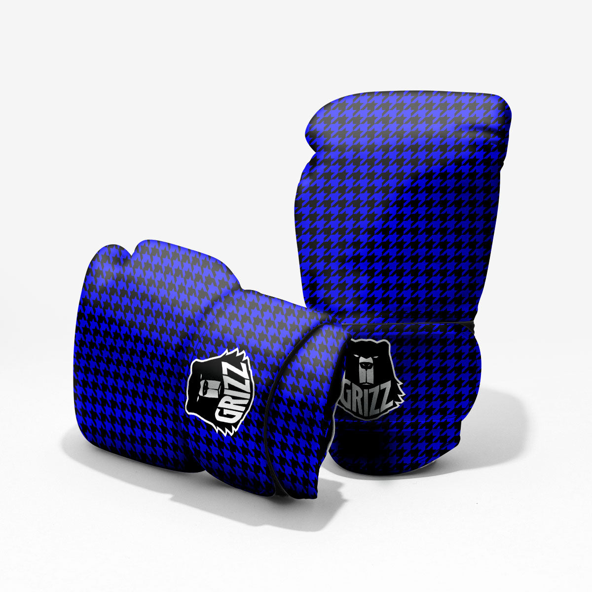 Houndstooth Black And Blue Print Pattern Pro Boxing Glove