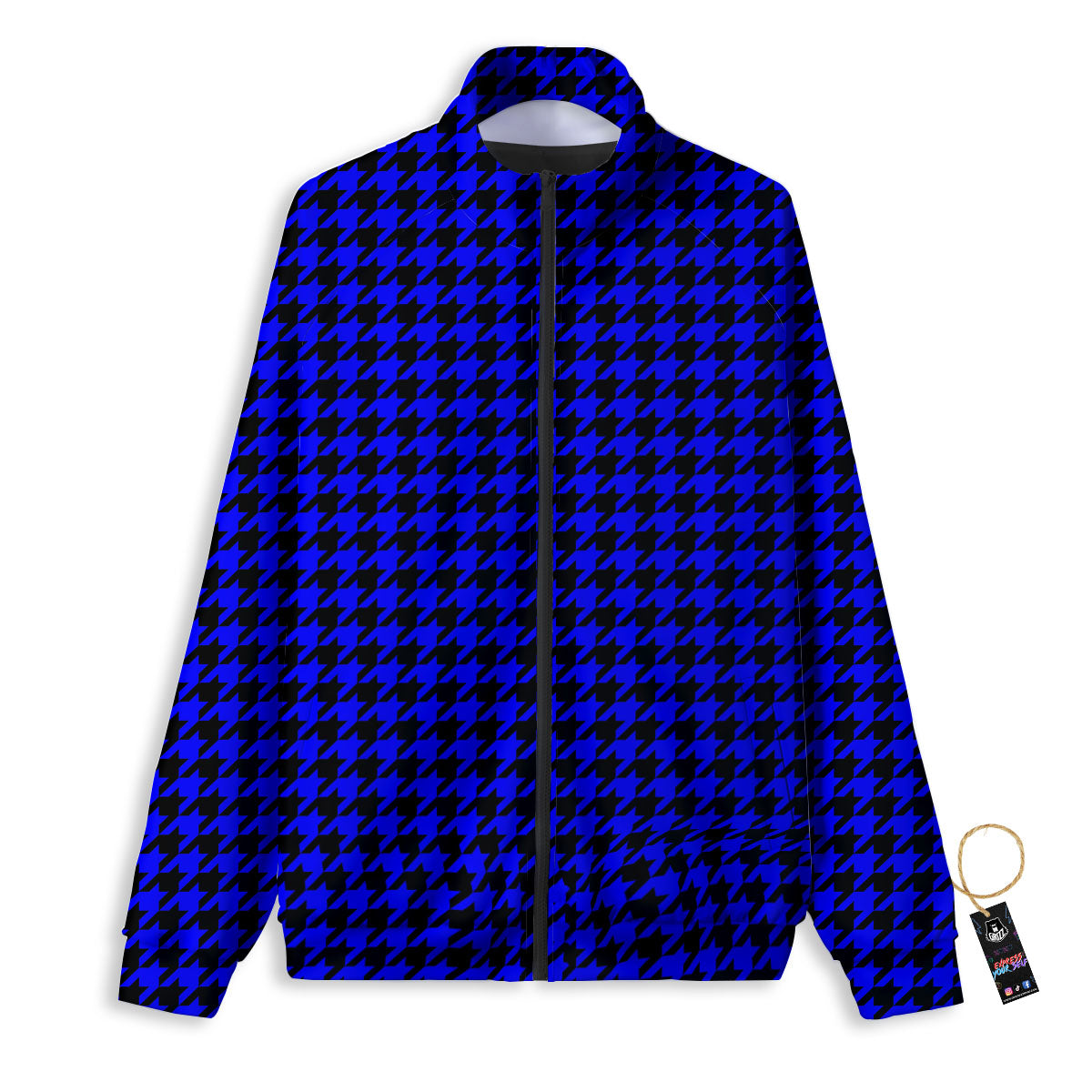 Houndstooth Black And Blue Print Pattern Track Jacket-grizzshop