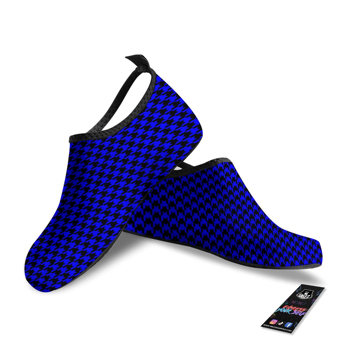 Houndstooth Black And Blue Print Pattern Water Shoes-grizzshop