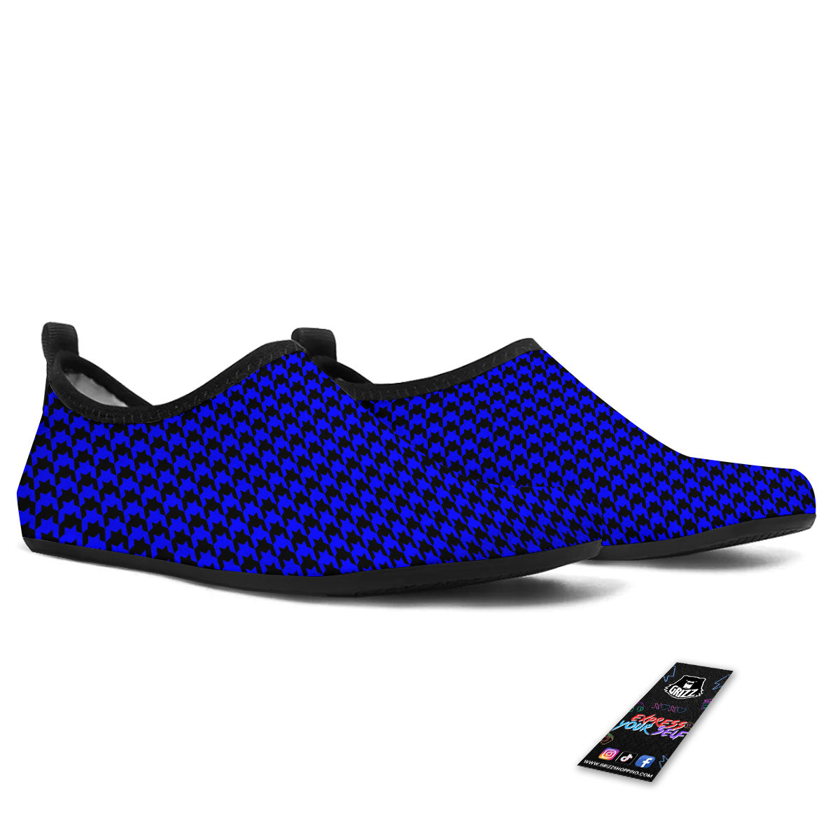 Houndstooth Black And Blue Print Pattern Water Shoes-grizzshop