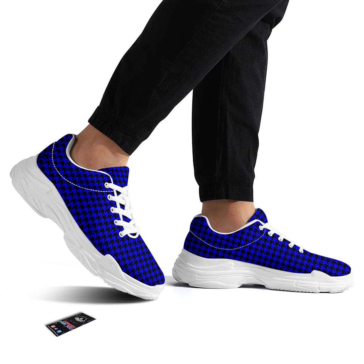 Houndstooth Black And Blue Print Pattern White Chunky Shoes-grizzshop