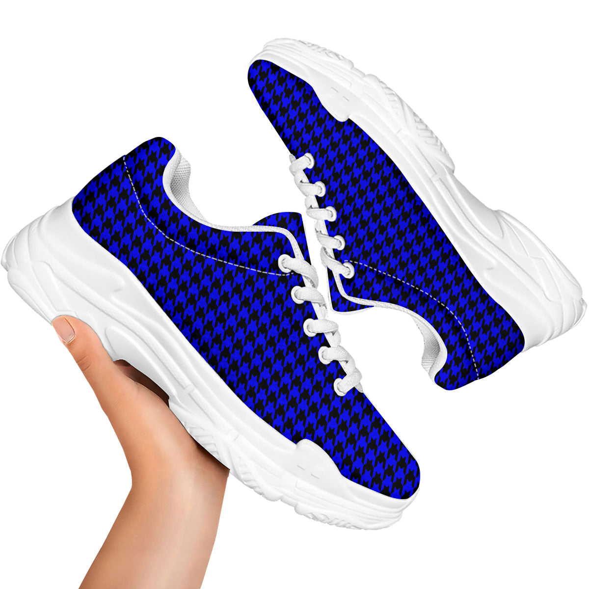 Houndstooth Black And Blue Print Pattern White Chunky Shoes-grizzshop