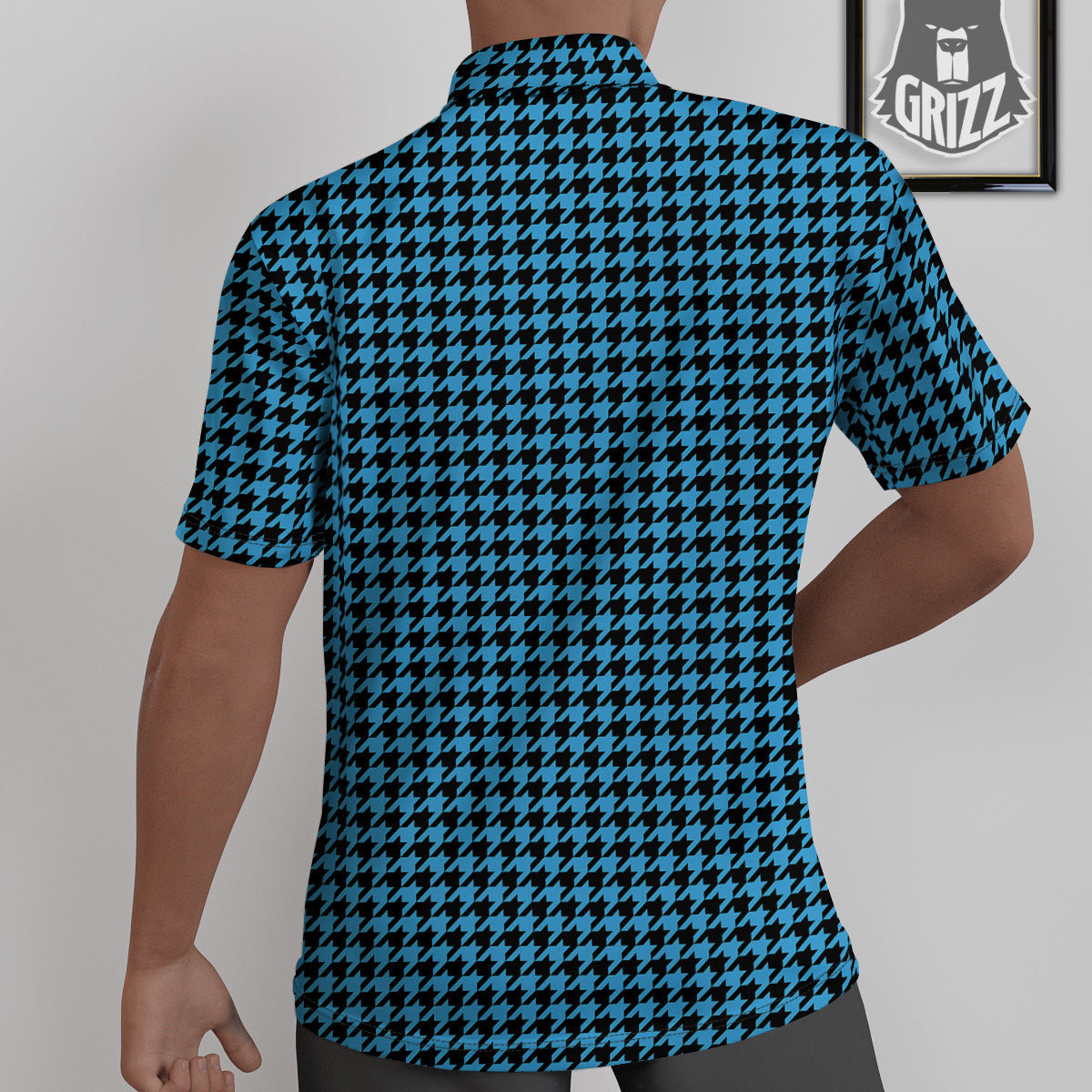 Houndstooth Black And Blue Print Untucked Shirts-grizzshop