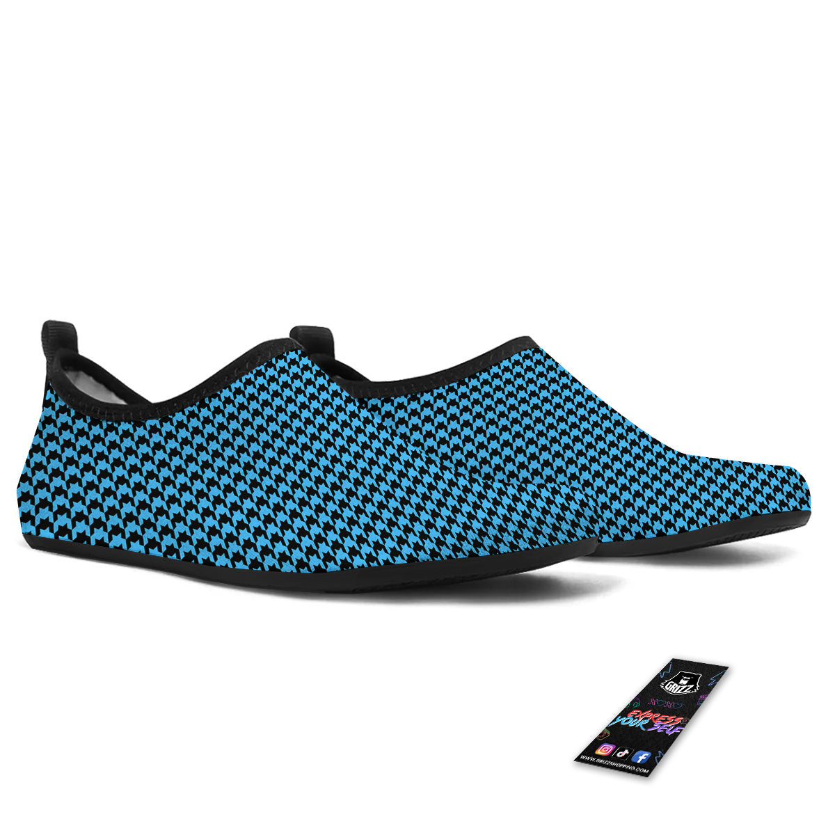 Houndstooth Black And Blue Print Water Shoes-grizzshop