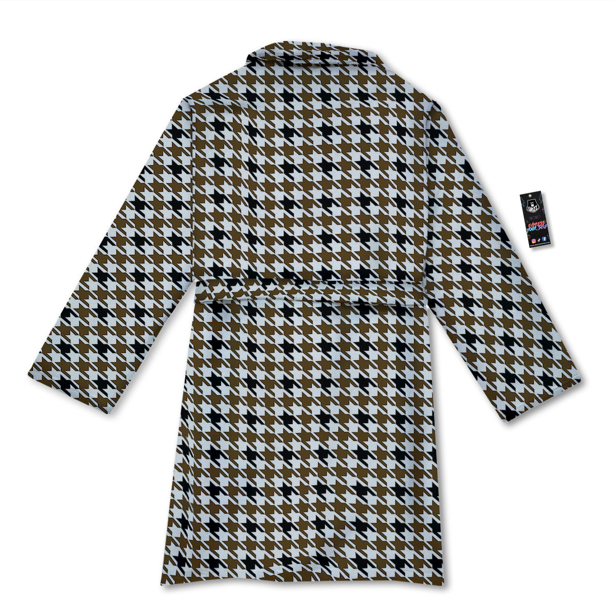 Houndstooth Black And Brown Print Bathrobe-grizzshop