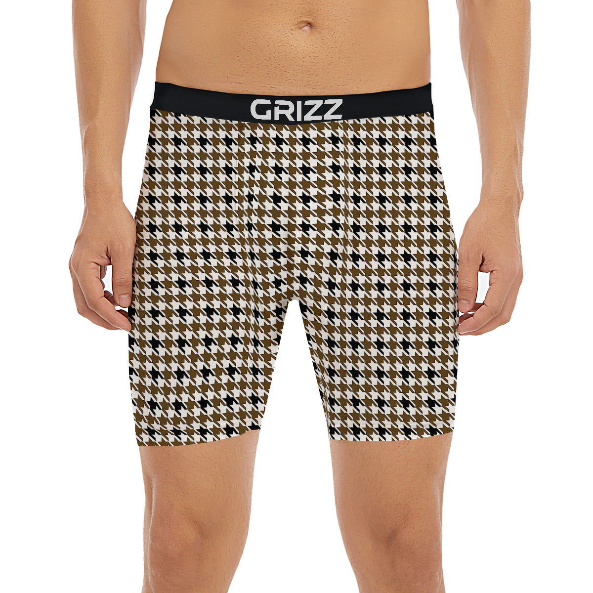 Houndstooth Black And Brown Print Boxer Briefs-grizzshop