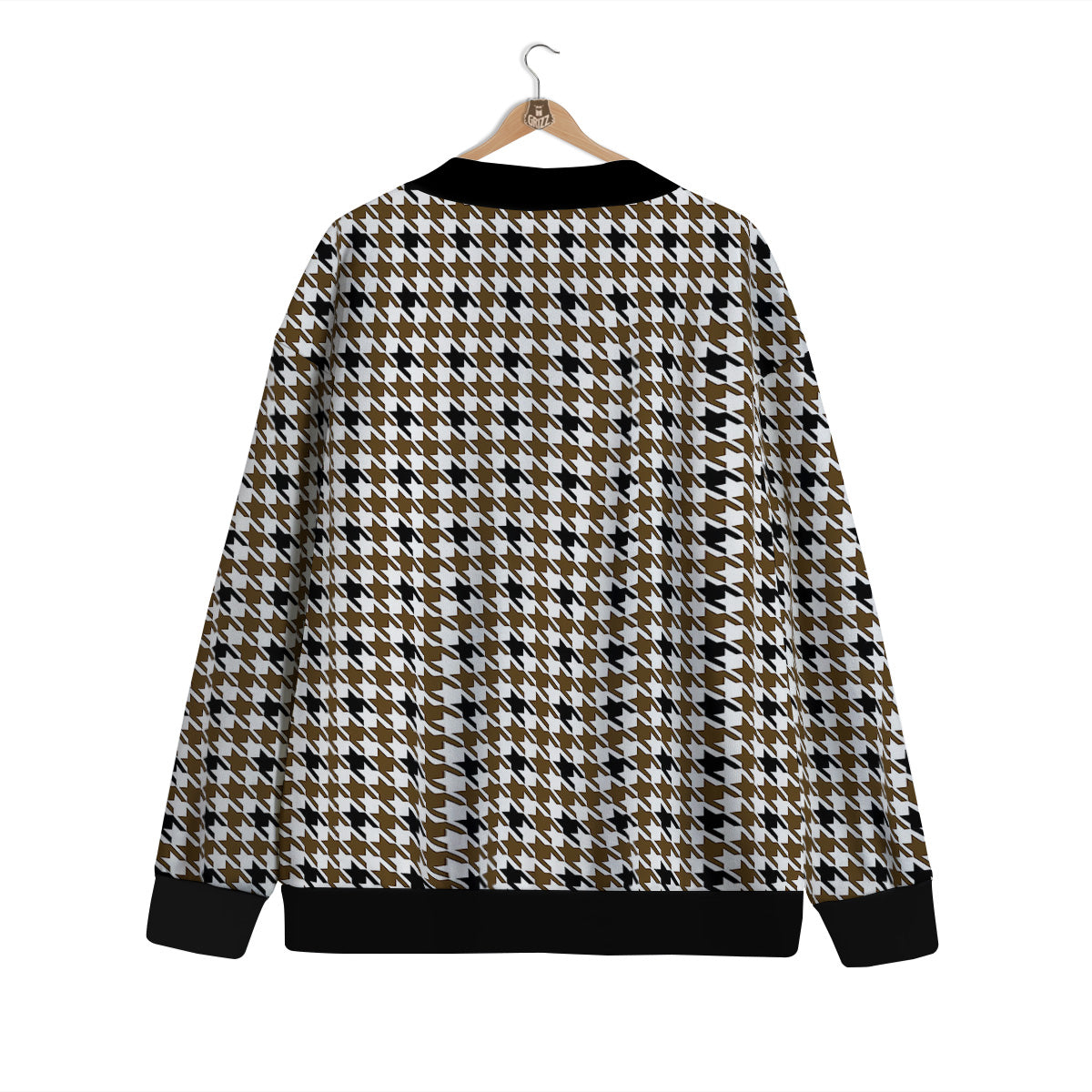 Houndstooth Black And Brown Print Cardigan-grizzshop