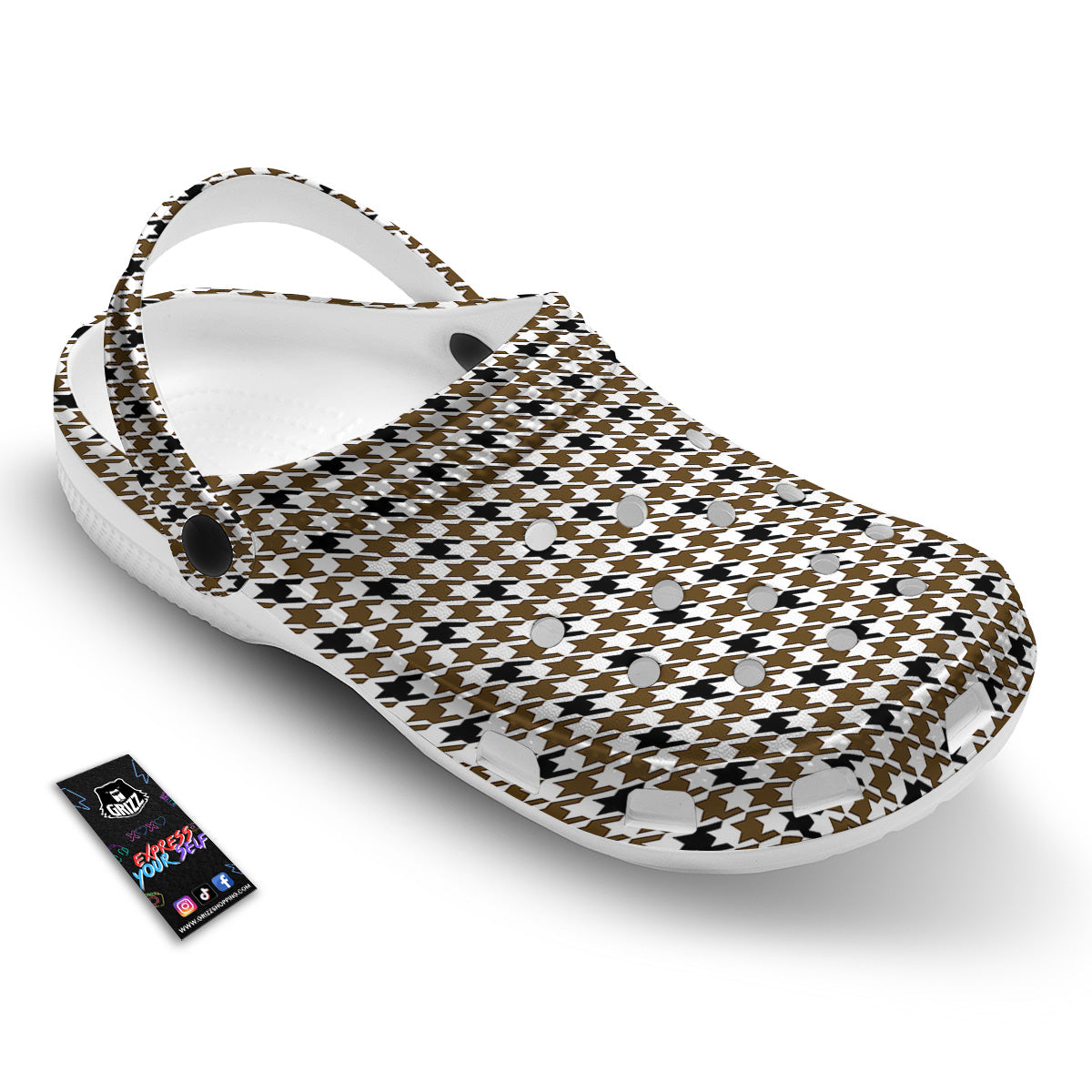Houndstooth Black And Brown Print Clog-grizzshop