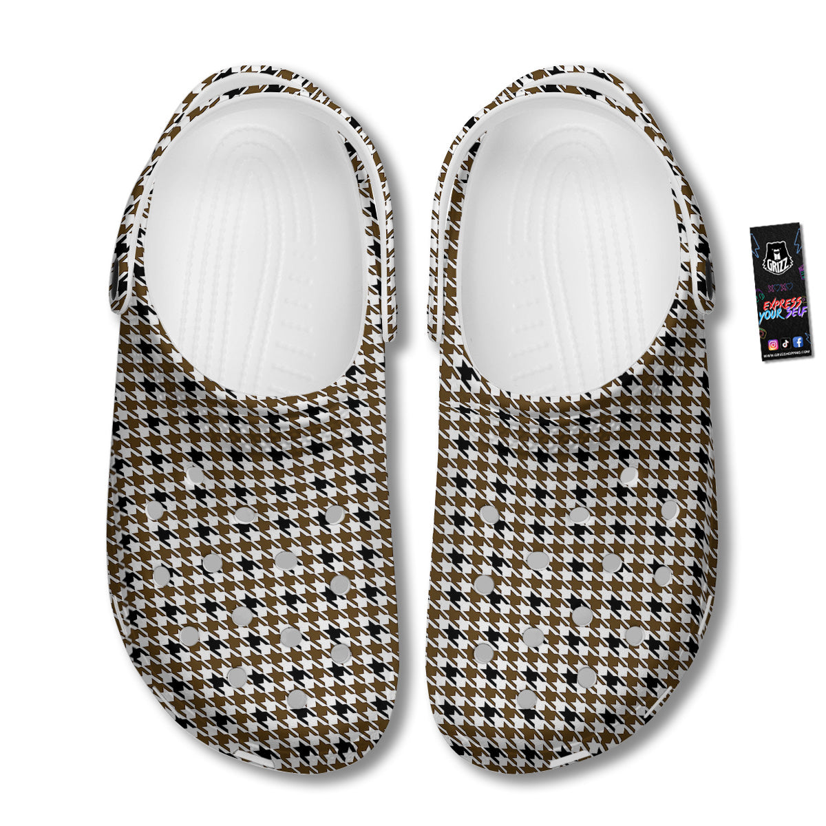 Houndstooth Black And Brown Print Clog-grizzshop