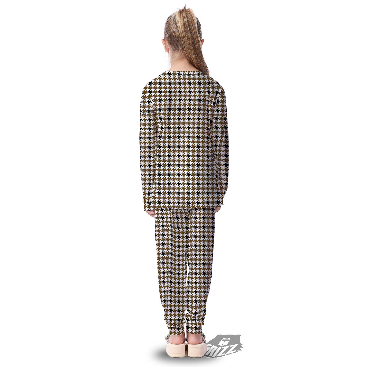 Houndstooth Black And Brown Print Kid's Pajamas-grizzshop