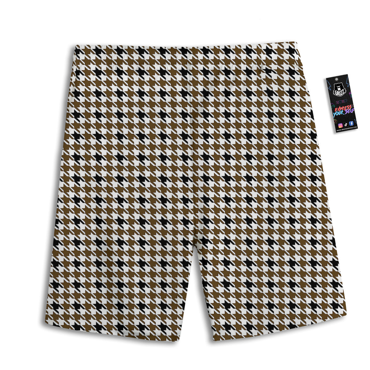 Houndstooth Black And Brown Print Men's Athletic Shorts