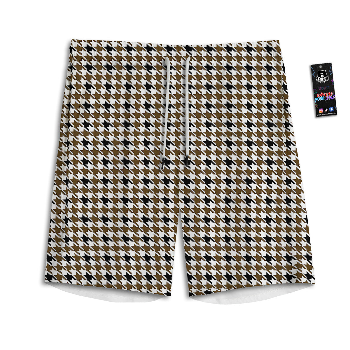 Houndstooth Black And Brown Print Men's Athletic Shorts